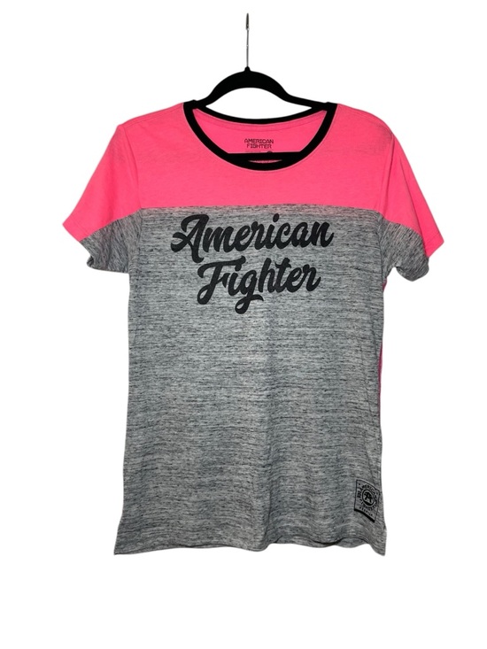 American Fighter Tops - American Fighter Buckle Women’s Pink & Heather Gray Script Logo Tee Size Large